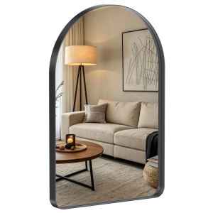 Miroir mural arrondi salle bain cadre métal matte