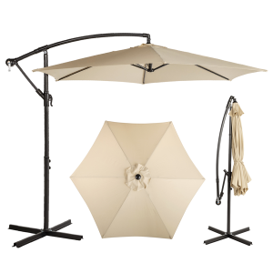Parasol patio décalé 10 pi rond, système manivelle UPF, beige