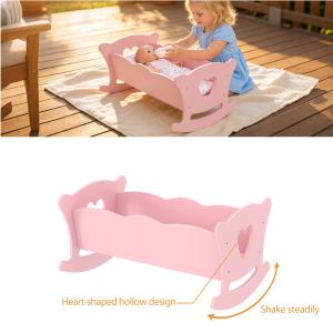 Berceau bois poupées 20po, rose, oreiller et matelas inclus