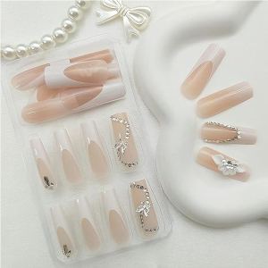 24 ongles art fleurs diamants blanc papillon