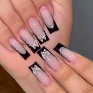 24 ongles art papillon noir
