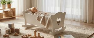 Berceau poupée bois bébé 20 po literie rose