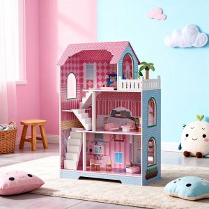 Maison de poupée 3 étages en bois avec accessoires