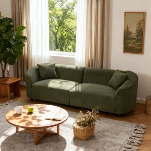 Canapé contemporain incurvé 87" velours vert design épuré