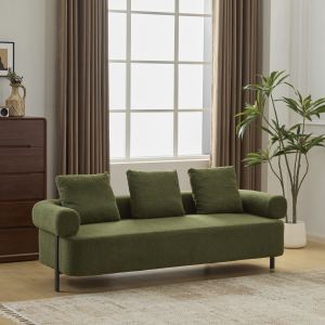 Sofa 3 places vert 78po, canapé confortable, 3 coussins