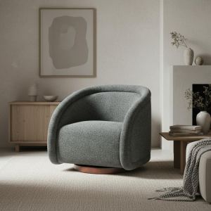 Fauteuil pivotant Sabbo vert boucle base noyer