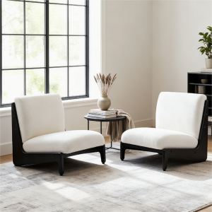 Ensemble 2 fauteuils Living Moda blanc cadre bois