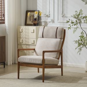Fauteuil mid-century dossier haut, gris clair