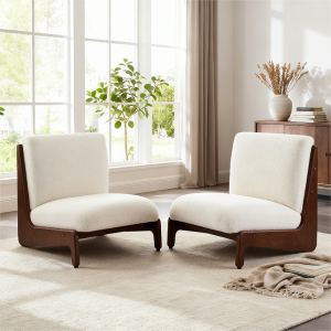 Ens. 2 fauteuils Living Moda blanc, cadre noyer massif