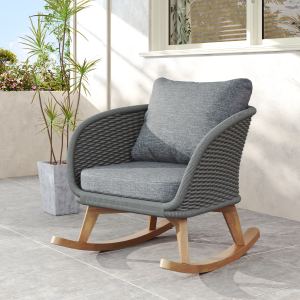 Chaise berçante rotin grise 29,5 po, coussin polyester