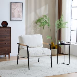 Chaise accent moderne coussin épais cadre métal armrest bois 27,56 po