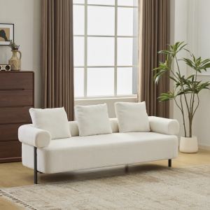 Canapé 3 places beige 78po capitonné confortable 3 coussins salon chambre