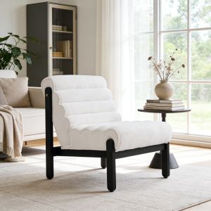 Fauteuil accent peluche blanc cadre bois noir