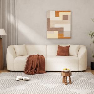 Canapé contemporain courbe beige 87", design épuré, châssis durable