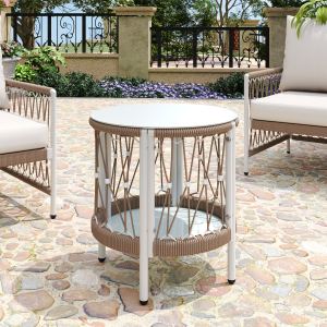 Table accent patio 17,32po corde tressée acier verre