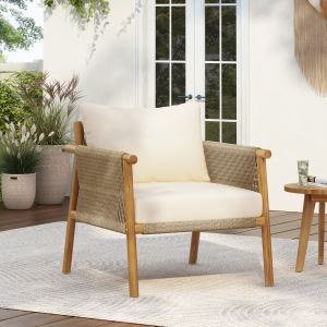 Chaise longue terrasse 28 po, bois massif, coussin polyester