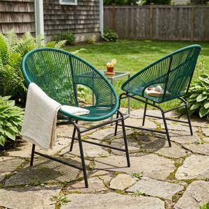 Chaise patio NUSA rotin PE teal, cadre fer, ens. de 2