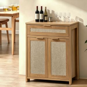 Buffet rotin fermette rangement tiroir étagère bois, salle à manger