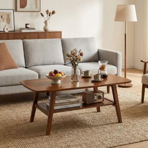 Table café moderne milieu siècle chêne massif, 2 étages, 39,37po L