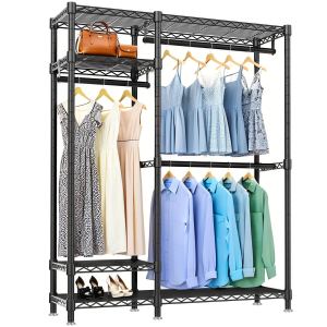 Portant vêtements lourd 6 tablettes 3 rails noir