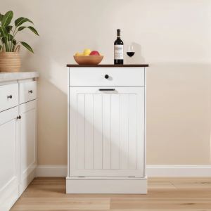 Meuble poubelle inclinable blanc avec tiroir, 10 gallons