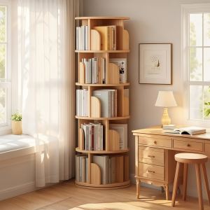 Bibliothèque tournante 5 niveaux 360° bois couleur