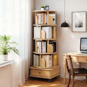 Bibliothèque rotative 5 étages avec roues - Rangement compact