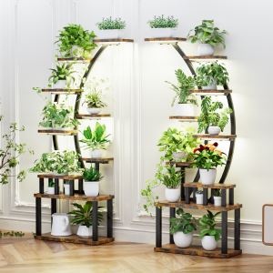 2PCS Plant Stand Indoor With Grow Lights, 9 Tiered Metal Plant Shelf, 63  Tall Plant Stand For Indoor Plants Multiple, Large Plant Rack Display Shelves, Corner Plant Holder For Living Room, Patio