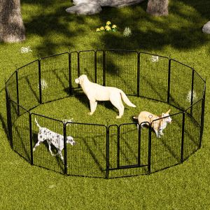 Parc chien 40po, 16 panneaux, métal lourd, anti-rouille, extensible