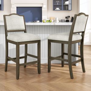 Ensemble 2 tabourets hauteur comptoir bois rustique, dossier ergonomique