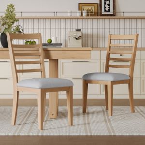 Ensemble 2 chaises salle à manger, dossier échelle, bois, beige