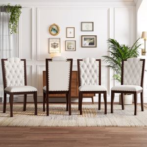 Chaises salle manger capitonnées 4 pcs, dos haut beige