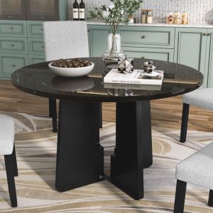 Table à diner ronde 43" marbre synthétique, noir, 4 places