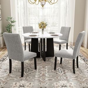 Ensemble table ronde 43 po, 4 chaises capitonnées
