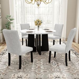 Ensemble table ronde 43 po, 4 chaises capitonnées