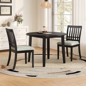 Ensemble table à manger 3 pcs bois rond noir pliable