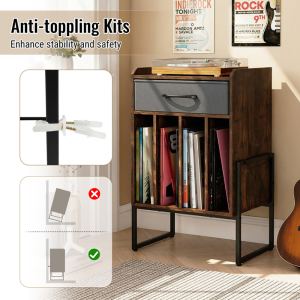 Meuble tourne-disque avec tiroir et rangement vinyle