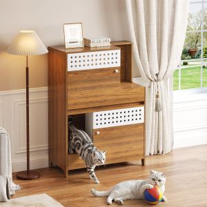 Meuble chat 2-en-1, enclosure litière, rangement, BRUN