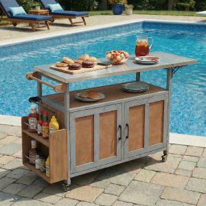 Îlot cuisine extérieur pliable, chariot mobile, roulettes, gris espresso