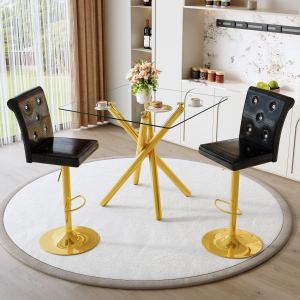 Ensemble table bar verre et 2 tabourets ajustables, noir