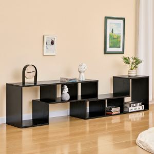 Meuble TV bois grain noir MDF expandable rangement ouvert