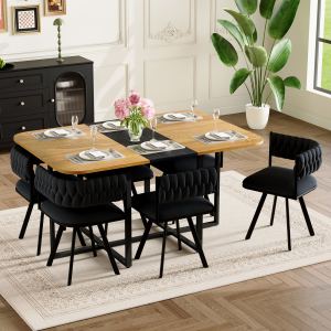 Ensemble salle à manger 7 pcs, table deux tons & 6 chaises velours