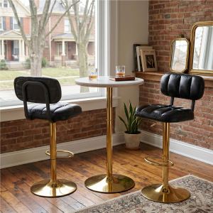 Tabourets bar 2pc hauteur ajustable cuir PU noir base or