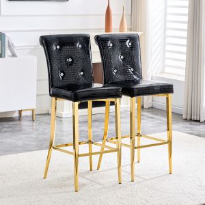 Lot 2 chaises bar noir or alligator cristal
