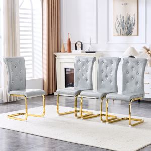 Ensemble 4 chaises à manger rétro cuir alligator pieds dorés