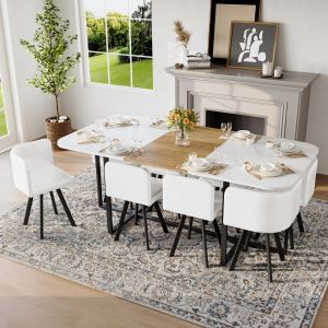 Ensemble salle à manger 9 pcs marbre blanc