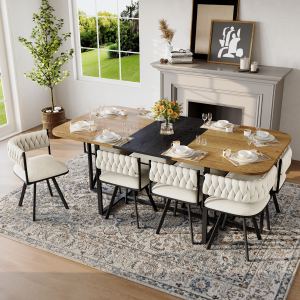 Ensemble table à manger 9 pièces 8 personnes beige
