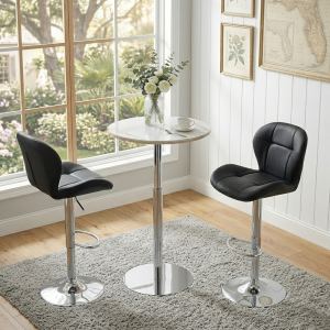 Ensemble 2 tabourets comptoir réglables PU noir dossier chrome base