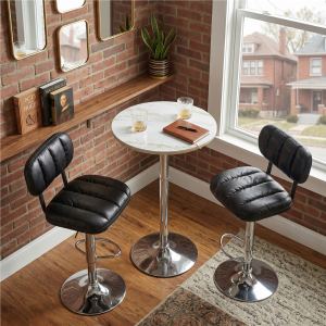 Ensemble 2 tabourets bar hauteur ajustable, cuir PU noir, base chrome