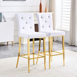 Ensemble 2 chaises bar crocodile blanc or, boucles cristal